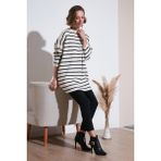 Lela Modest Bisiklet Yaka Çizgili Triko Kazak Bayan Kazak 4616161 - Standart - Krem - Siyah