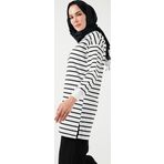 Lela Modest Çizgili Pamuklu Regular Fit Bisiklet Yaka Bayan Tunik 5865784 BEYAZ