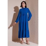 Lela Modest Regular Fit Dik Yaka Uzun Elbise Bayan Elbise 611EL545 - Indigo