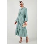 Lela Modest Regular Fit Dik Yaka Uzun Elbise Bayan Elbise 611EL545 - Mint