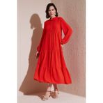 Lela Modest Regular Fit Dik Yaka Uzun Elbise Bayan Elbise 611EL545 - Oranj