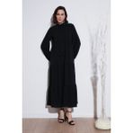 Lela Modest Regular Fit Dik Yaka Uzun Elbise Bayan Elbise 611EL545 - Siyah