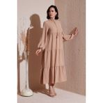 Lela Modest Regular Fit Dik Yaka Uzun Elbise Bayan Elbise 611EL545 - XL - Camel