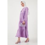 Lela Modest Regular Fit Dik Yaka Uzun Elbise Bayan Elbise 611EL545 - XL - Eflatun