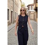 Lela Ön Yırtmaç Detaylı Fitted Fit Bisiklet Yaka Düğmeli Bayan Yelek 6521194 LACİVERT