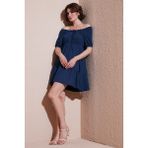 Lela Önü Büzgülü Balon Kollu Mini Elbise Bayan Elbise 5869005 - İndigo - XL