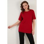 Lela Oversize Bisiklet Yaka Yırtmaç Detaylı Bluz Bayan Bluz 5869000 - XL - Kırmızı