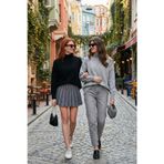 Lela Oversize Fit Balıkçı Yaka Yumuşak Dokulu 2'li Paket Triko Bayan Kazak 680KZ00469S2 AÇIK GRİ-SİYAH