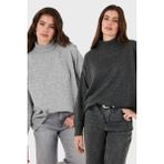 Lela Oversize Fit Balıkçı Yaka Yumuşak Dokulu 2'li Paket Triko Kazak Bayan Kazak 680KZ00469S2 - Antrasit - Açık Gri