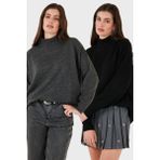 Lela Oversize Fit Balıkçı Yaka Yumuşak Dokulu 2'li Paket Triko Kazak Bayan Kazak 680KZ00469S2 - Antrasit - Siyah