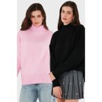 Lela Oversize Fit Balıkçı Yaka Yumuşak Dokulu 2'li Paket Triko Kazak Bayan Kazak 680KZ00469S2 - Pembe - Siyah