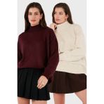 Lela Oversize Fit Balıkçı Yaka Yumuşak Dokulu 2'li Paket Triko Kazak Bayan Kazak 680KZ00469S2 - Taş - Bordo