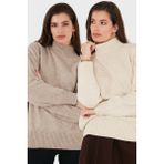 Lela Oversize Fit Balıkçı Yaka Yumuşak Dokulu 2'li Paket Triko Kazak Bayan Kazak 680KZ00469S2 - Taş - Vizon