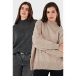Lela Oversize Fit Balıkçı Yaka Yumuşak Dokulu 2'li Paket Triko Kazak Bayan Kazak 680KZ00469S2 - Vizon - Gri