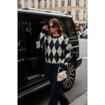 Lela Oversize Fit Bisiklet Yaka Baklava Desenli Yumuşak Dokulu Kazak Bayan Kazak 4616223 - Lacivert - Standart