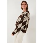 Lela Oversize Fit Bisiklet Yaka Baklava Desenli Yumuşak Dokulu Kazak Bayan KAZAK 4616223