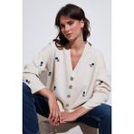 Lela Oversize Fit Desenli V Yaka Triko Bayan Hırka 4616193 Krem-Saks