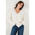 Lela Oversize Fit Düğmeli V Yaka Uzun Kollu Triko Hırka Bayan HIRKA 4616232