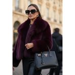 Lela Oversize Fit Gömlek Yaka Cepli Astarlı Kürk Mont Bayan Kürk 497BERRY - Bordo