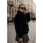 Lela Oversize Fit Gömlek Yaka Cepli Astarlı Kürk Mont Bayan Kürk 497BERRY - Siyah