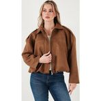 Lela Oversize Fit Klasik Yaka Süet Dokulu Bomber Ceket Bayan Mont 6524932 TABA
