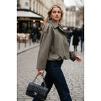 Lela Oversize Fit Klasik Yaka Süet Dokulu Bomber Ceket Mont Bayan Mont 6524932 - XL - Haki