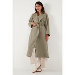 Lela Oversize Fit Kruvaze Yaka Kuşaklı Astarlı Trençkot Bayan TRENÇKOT 6839617