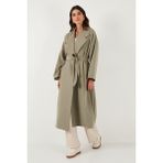 Lela Oversize Fit Kruvaze Yaka Kuşaklı Astarlıtrençkot Bayan Trençkot 6839617 - Haki - Standart