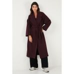 Lela Oversize Fit Kruvaze Yaka Kuşaklı Astarlıtrençkot Bayan Trençkot 6839617 - Mürdüm - Standart