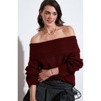 Lela Oversize Fit Madonna Yaka Triko Bayan Kazak 4615216 BORDO