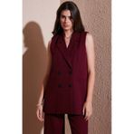 Lela Oversize Fit Mono Yaka Kolsuz Düğmeli Ceket Bayan Yelek 6521177 Bordo