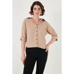 Lela Oversize Fit Önü Kısa Arkası Uzun Truvakar Kol Gömlek Bayan GÖMLEK 5866116