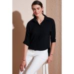 Lela Oversize Fit Önü Kısa Arkası Uzun Truvakar Kol Gömlek Kadın Gömlek 5866116 - Siyah