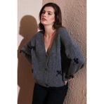 Lela Oversize Fit V Yaka Fiyonk Detaylı Düğmeli Bayan Hırka 4615577 ANTRASİT