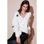Lela Oversize Fit V Yaka Fiyonk Detaylı Düğmeli Hırka Bayan HIRKA 4615577