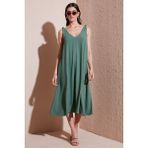 Lela Oversize Fit V Yaka Midi Boy Basic Elbise Bayan Elbise 6788688 - Haki