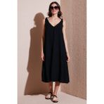 Lela Oversize Fit V Yaka Midi Boy Basic Elbise Bayan Elbise 6788688 - Siyah