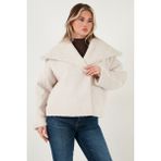Lela Oversize Geniş Yaka Çıtçıt Düğmeli Astarlı Peluş Mont Bayan Mont 6839623 - Standart - Beyaz