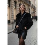Lela Oversize Geniş Yaka Çıtçıt Düğmeli Astarlı Peluş Mont Bayan Mont 6839623 - Standart - Siyah
