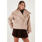 Lela Oversize Geniş Yaka Çıtçıt Düğmeli Astarlı Peluş Mont Bayan Mont 6839623 - Standart - Taş