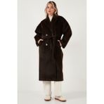 Lela Oversize Kruvaze Yaka Yumuşak Dokulu Uzun Kaban Bayan KABAN 6839610 - Kahve - Standart