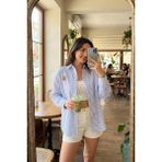 Lela Pamuk Karışımlı Regular Fit Ayıcık Işlemeli Gömlek Bayan Gömlek 6773106 - Beyaz - Indigo - S