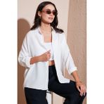 Lela Pamuk Karışımlı Regular Fit Dokulu Gömlek Bayan Gömlek 6772931 - Ekru