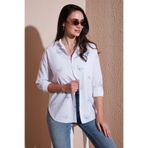 Lela Pamuk ve Keten Karışımlı Regular Fit Desenli Gömlek Bayan GÖMLEK 6773195