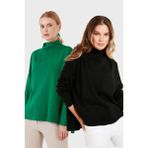Lela Pamuklu Arkası Uzun Dik Yaka 2'li Paket Triko Kazak Bayan Kazak 4615002S2 - Benetton - Siyah - Standart