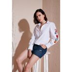 Lela Pamuklu Balon Kollu Regular Fit Çiçek Nakışlı Bayan Gömlek 611GO003 BEYAZ