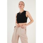 Lela Pamuklu Bisiklet Yaka Dar Kesim Crop Atlet Bayan Atlet 5865259 - Siyah