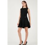 Lela Pamuklu Regular Fit Bisiklet Yaka Düğme Detaylı A Kesim Mini Abiye Elbise ELBİSE 6525687