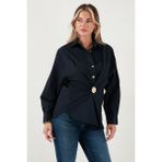 Lela Pamuklu Regular Fit Broş Detaylı Uzun Kollu Gömlek Bayan Gömlek 6834990 - Lacivert