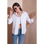 Lela Pamuklu Regular Fit Cepli Gömlek Kadın Gömlek CF25S16992 - Beyaz - XL